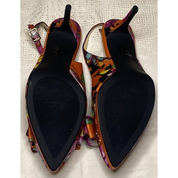 J Renee Avlynn JJ Heels Floral Satin Slingback Bow Pointed Pumps Size 11 Pink - Picture 6 of 9